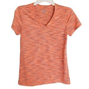 Women V-neck Orange T-Shirt Activewear Tee Small